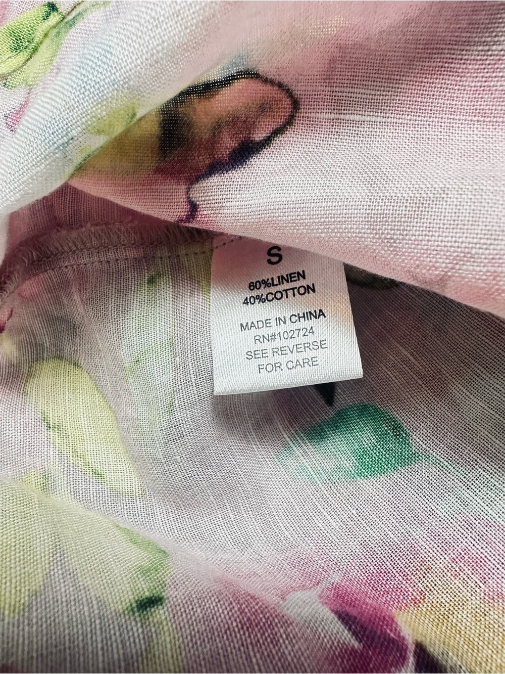 Linen Cotton Floral Blouse S Watercolor Cottagecore Romantic Boho Top - Picture 9 of 10